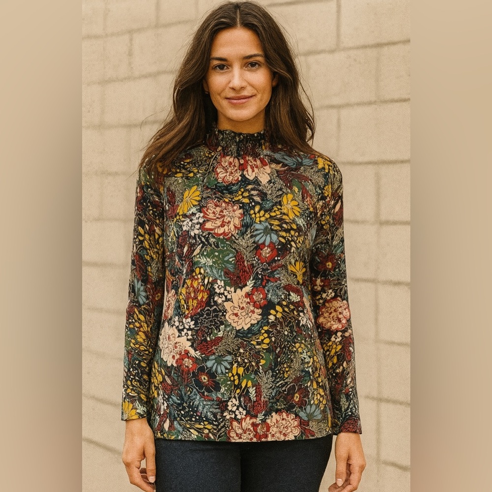 🆕 RACHEL ZOE Floral Mock Neck Top size L